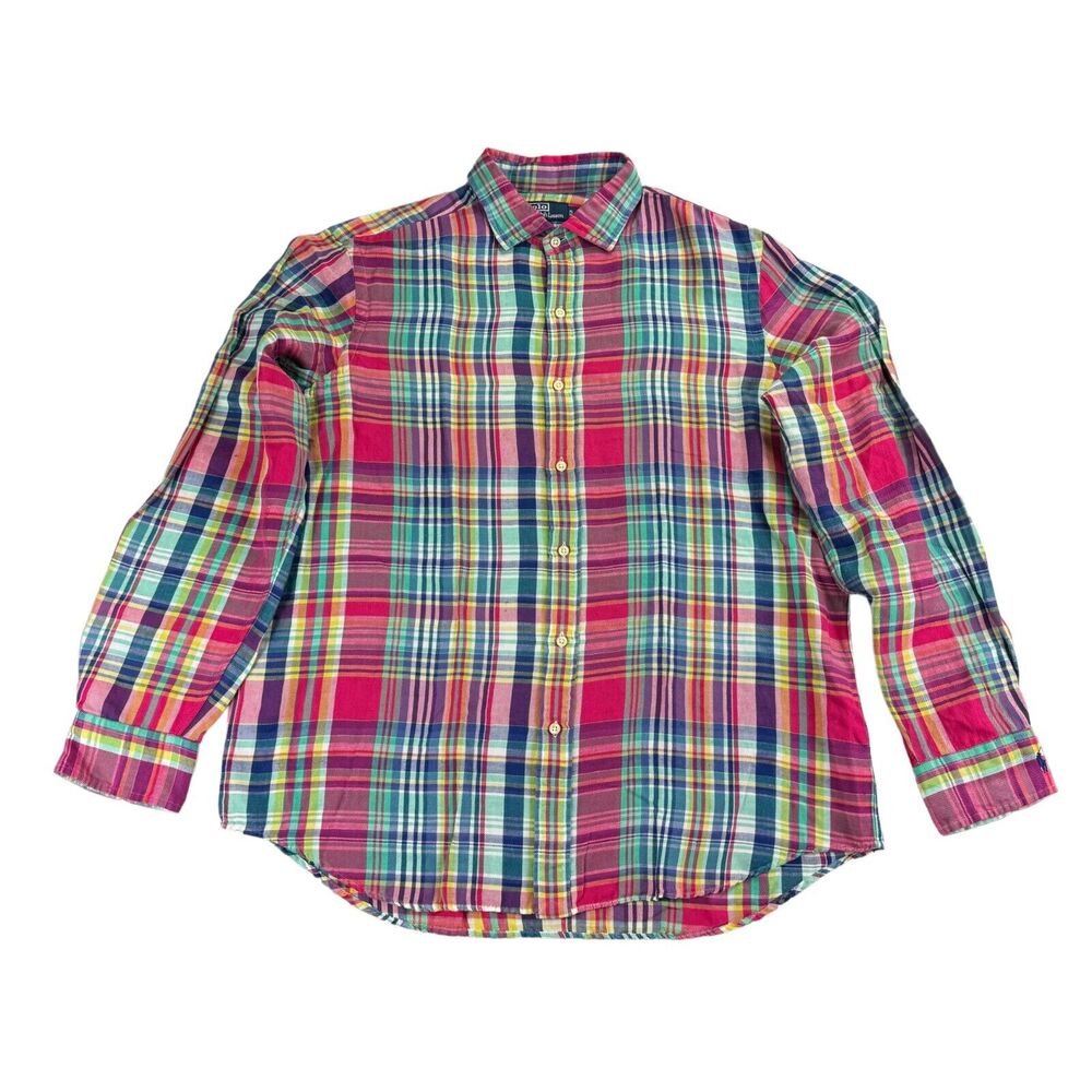 Polo Ralph Lauren Mens Classic Fit Linen Cotton Button Down Shirt Multicolor XL